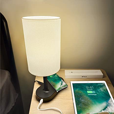 COZOO Bedside Table & Desk Lamp with Wireless Charging Pad and 3 .