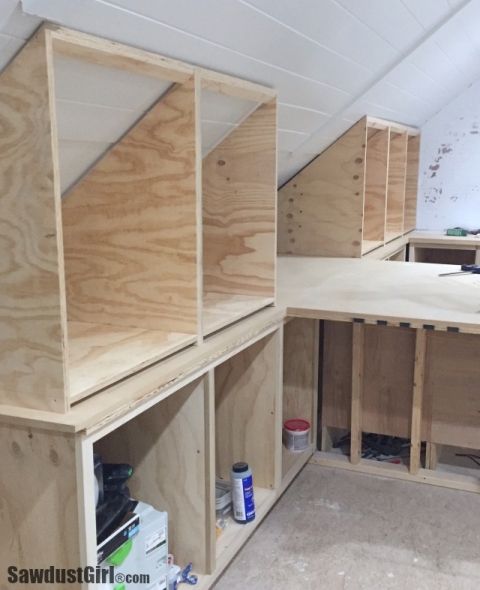Building Angled Cabinets - Sawdust Girl® | Attic storage, Loft .