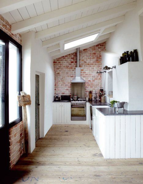 white kitchens | Brick wall kitchen, Home, Brick kitch