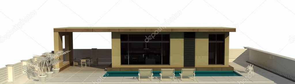 Vacation home in a minimalist style with swimming pool. isolated .