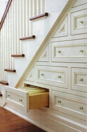 furniture : Minimalist White Under Stair Storage Drawers and Shelf .