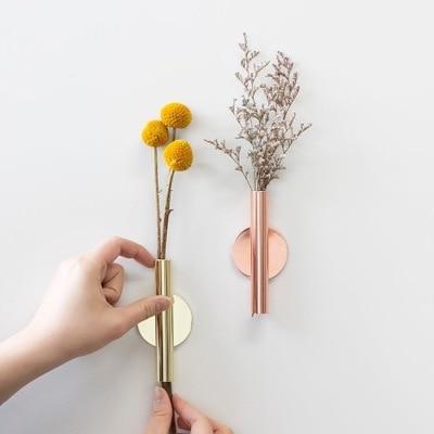 Minimal Rose Golden Stainless Steel Wall Mount Vase with Magnetic .