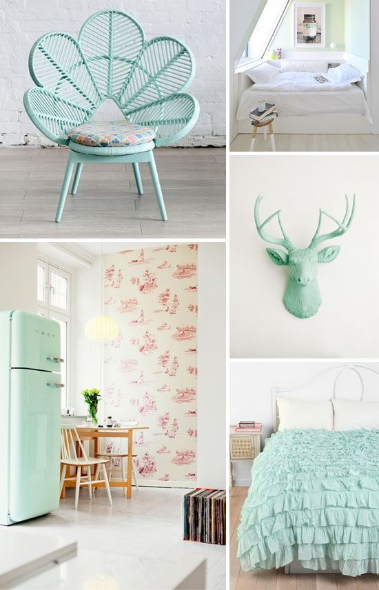 Mint Color In the Interiors: 35 Trendy Ideas | Pastel decor .