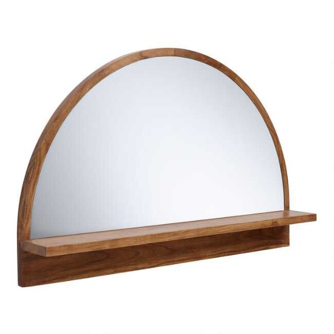 Half Round Mirror with Acacia Wood Shelf | Wood shelves, Mirror .