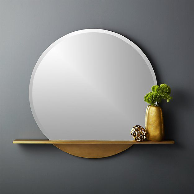 Perch Round Mirror with Shelf 36" | #brass #metal #roundmirror .