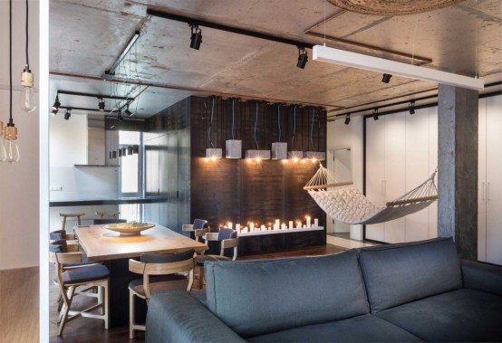 Modern Apartment With Industrial Features And Relaxing Ambience .