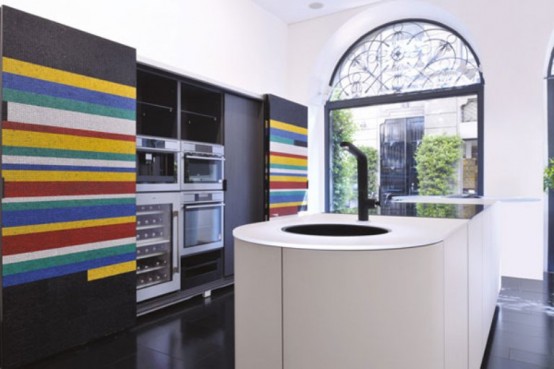Modern Black-And-White Kitchen With Colorful Details by GD Cucine .