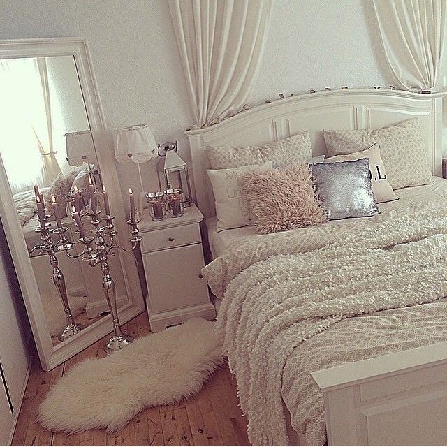 White Bedroom Inspiration | Blush Accents | Silver Accents .