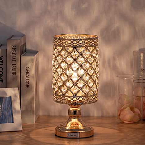 HAITRAL Crystal Table Lamp - Modern Gold Nightstand Desk Lamp with .