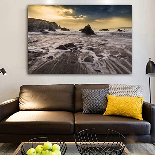 Amazon.com: Fenfei Canvas Painting Landscape Print Beach Rocks .