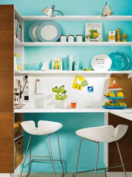 30 Amazing Design Ideas For Small Kitchens | Turquoise kitchen .
