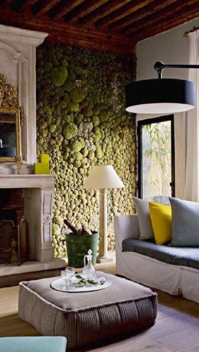 Indoor moss wall -- for atrium lounge and/or inside fireplace .