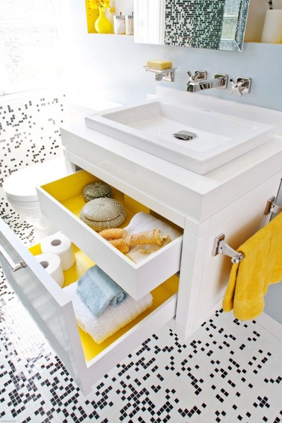 Pixilated Bathroom Design Made With Custom Mosaic Tile | Yellow .