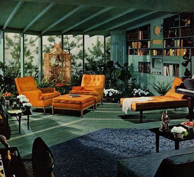 Living room of a Portland, Oregon, mid-century split-level ranch .