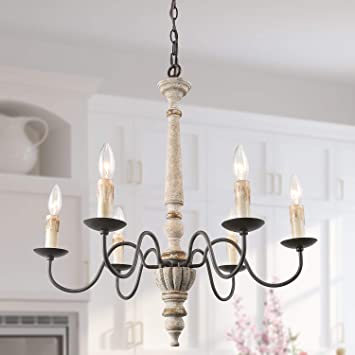 LALUZ French Country Chandelier Farmhouse Handmade Wood Rustic 6 .