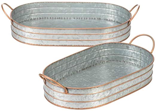 Amazon.com | Oval Tin Tray 2 Metal Butler Trays Galvanized Serving .
