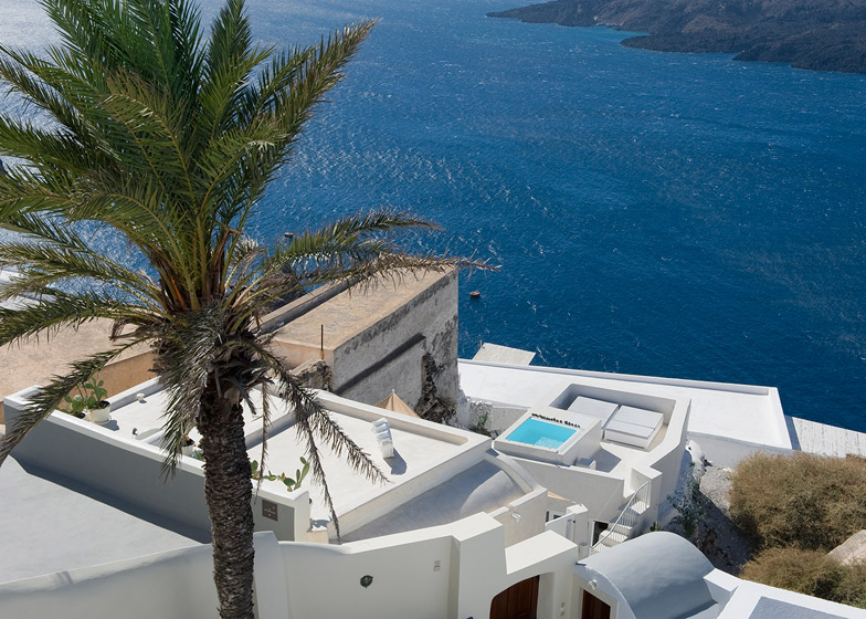 Santorini Island retreat by Kapsimalis Architects features three poo