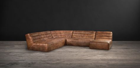 Timothy Oulton Shabby Sectional Sofa - Savage leather from front .
