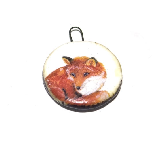 Ceramic Fox Pendant Charm Focal Handmade Porcelain Wildlife | Et