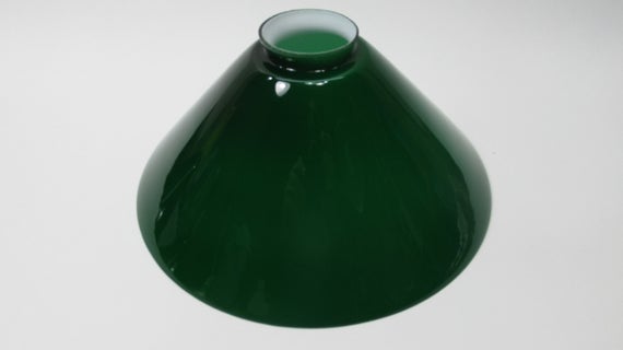 Mid Century Green Cased Glass Shade Large 9-5/8 2-1/8 fitter | Et