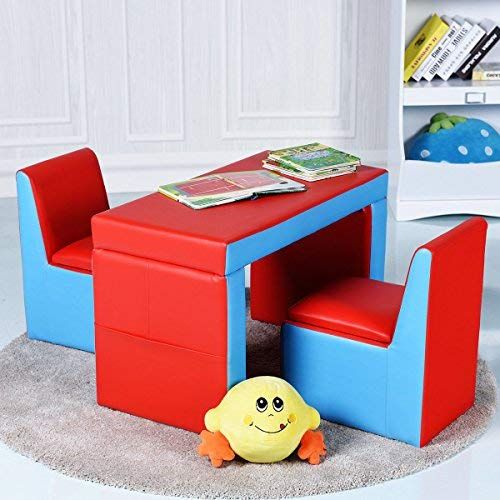 Costzon Kids Sofa 2-IN-1 Multi-Functional Kids Table & Chair .