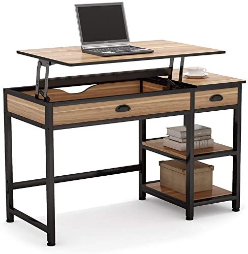 Best Seller Tribesigns Rustic Lift Top Computer Desk Drawers, 47 .