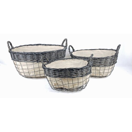 Gracie Oaks Storage 3 Piece Fabric/Wood Basket Set | Wayfa
