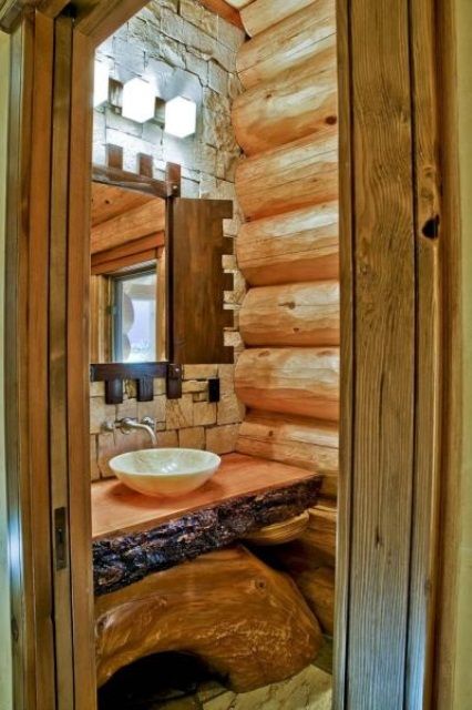 45 Stylish And Cozy Wooden Bathroom Designs | Cabin bathrooms .