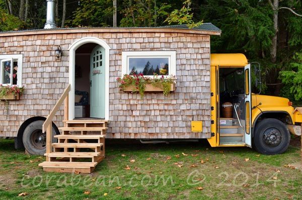 Couple Transforms A Big Yellow School Bus Into A Nice Tiny House .
