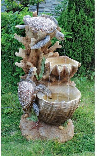 Resin Turtle Cove Cascading Sculptural Fountain with LED Light .