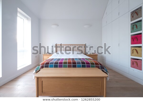 Scandi Style Minimalist Uncluttered Loft Bedroom Stock Photo (Edit .