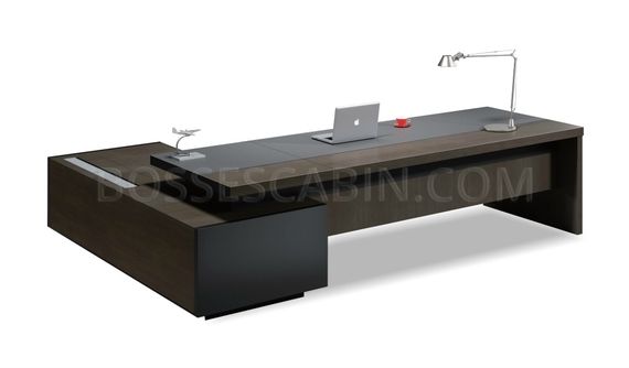 Office Table In Walnut Veneer & Leather: Large Desks Online: Boss .