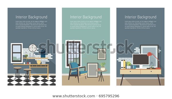 Modern Interior Banners Set Kitchen Living Stock Vector (Royalty .