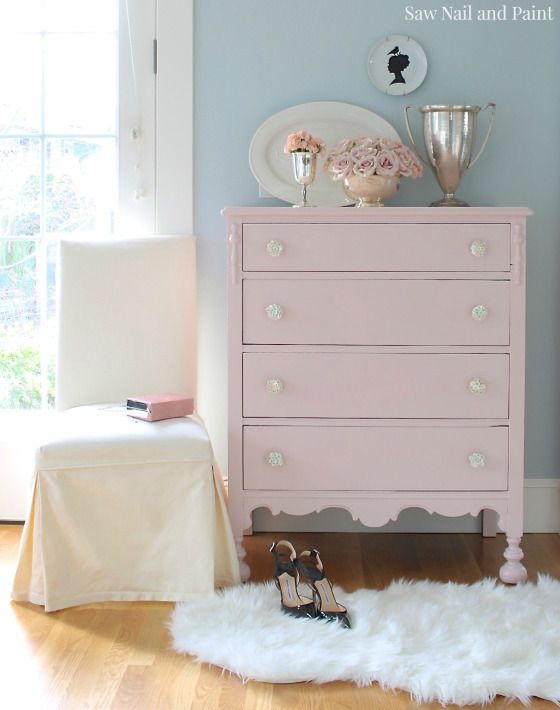 Blush Pink Vintage Dresser - Saw Nail and Paint | Pink dresser .