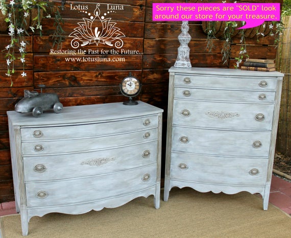 SOLD Echinops Artic Glow Tall and Low Vintage Dressers | Et