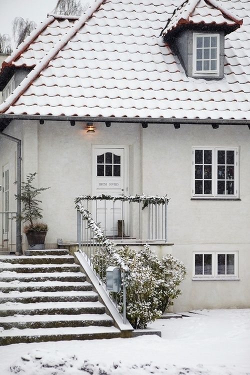 white door. snow. house. | Danish house, Winter house, Swedish hou