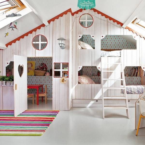 Girls Bedroom Ideas, Attic Girl Room Design with Small Playhouse .