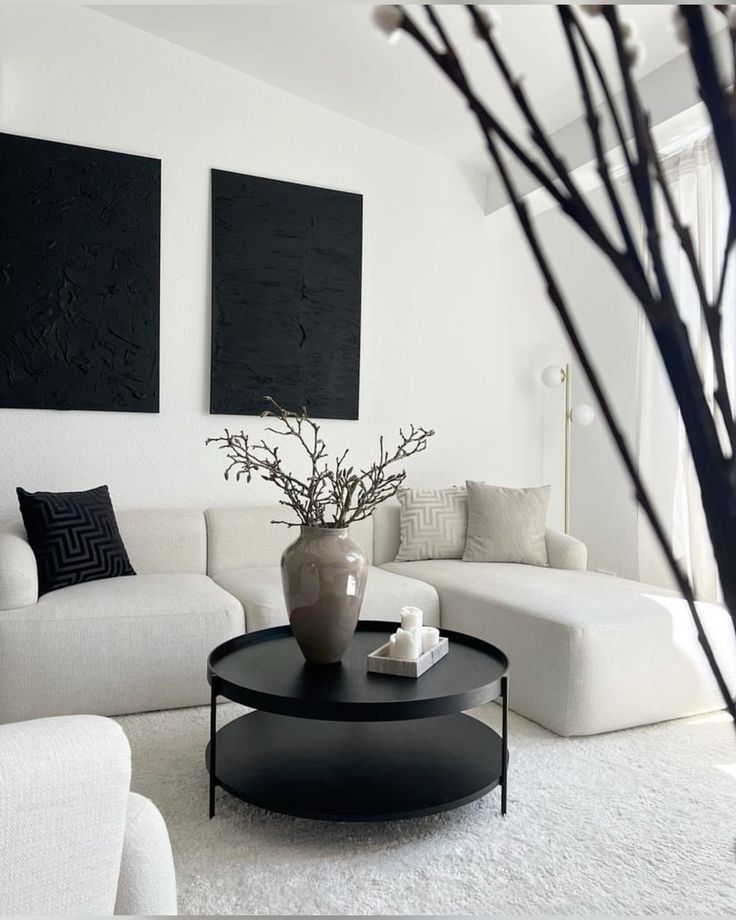 Black White Minimalist Apartment Elegant Monochrome Living Space Design