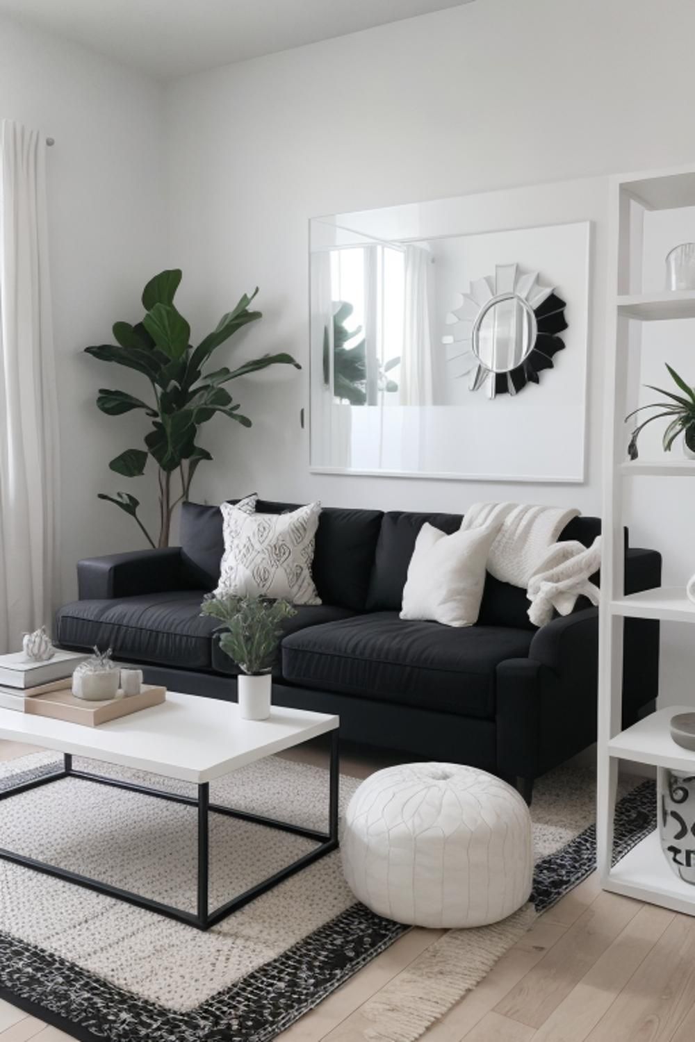 Black White Minimalist Apartment Elegant Monochrome Living Space with Simple Decor Scheme