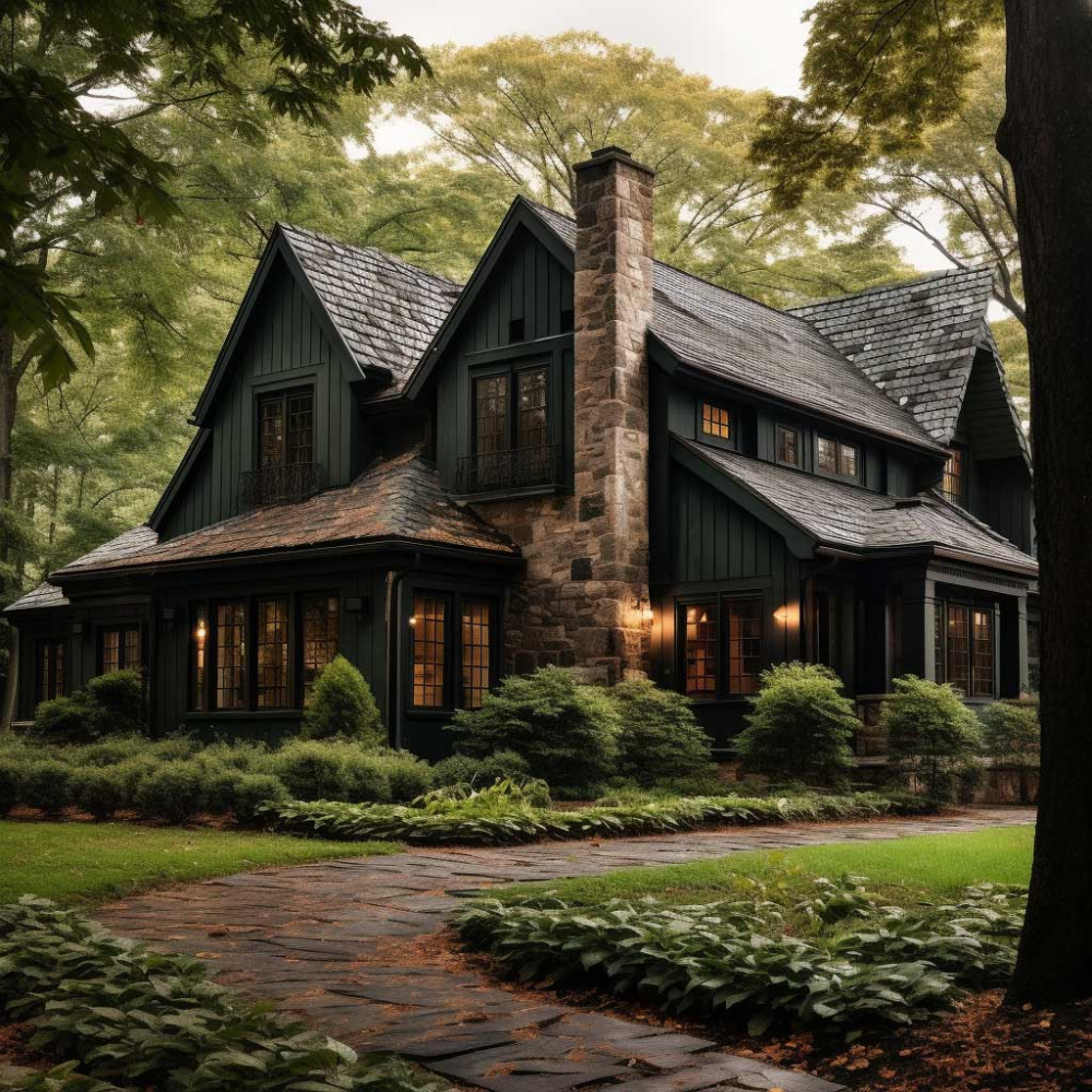 Dark Exterior House Mysterious and Bold Home Facade in Shadowy Hues