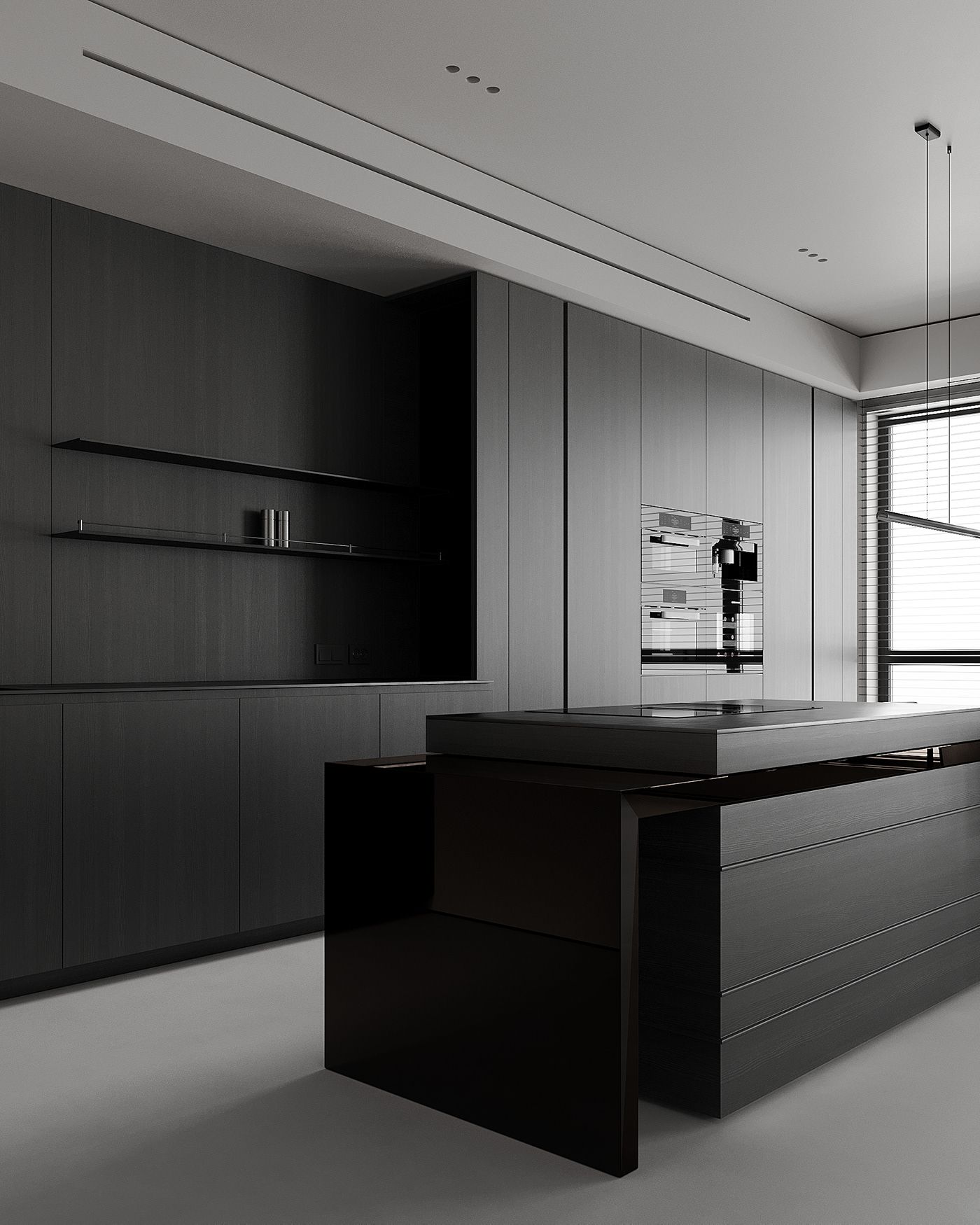 Minimalist Kitchen In Dark Gre Sleek Dark Green Kitchen Design with Minimalist Flair