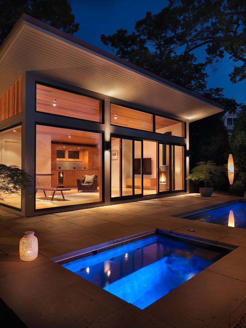 Modern Translucent Pool House Design Sleek and Stylish Pool House with Transparent Walls and Minimalist Architecture