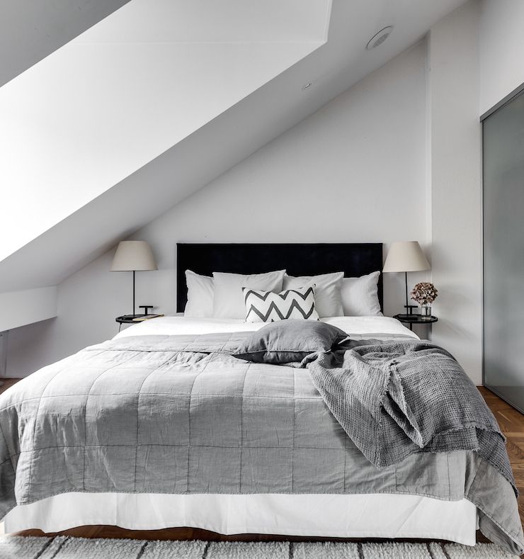 Monochrome Attic Apartment Chic Black and White Loft Living Space with Vintage Vibes