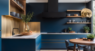 Stylish Blue And Gold Kitchen Design