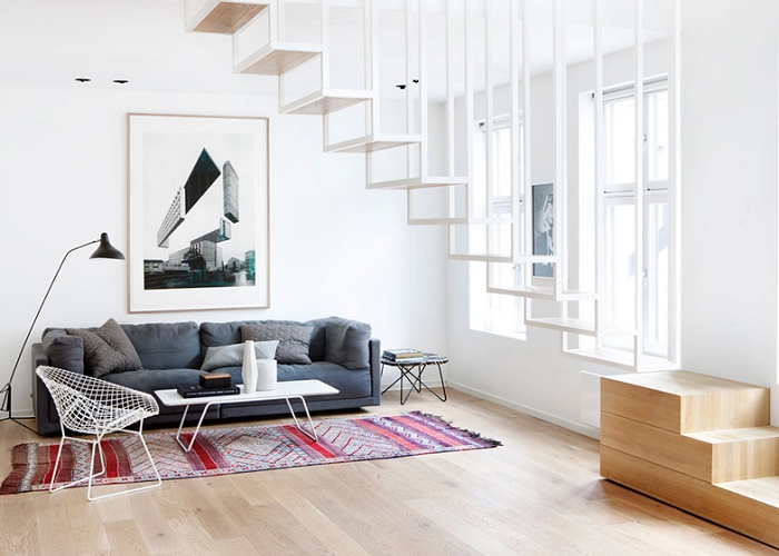 Floating Staircase in Stylish Oslo Apartment - Nordic Desi