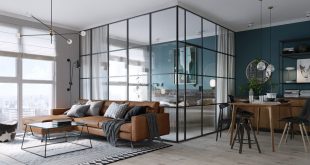 Black Framed Glass Walls Separate The Bedroom In This Kiev Apartme