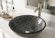 VIGO VG07050 Titanium Glass Vessel Bathroom Sink, Black And Silver .