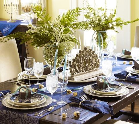Beautiful Festive Hanukkah Holiday Table Setting | Nazmiyal Bl