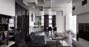 Spacious and Beautiful Modern Black and White Apartment in Ukraine .