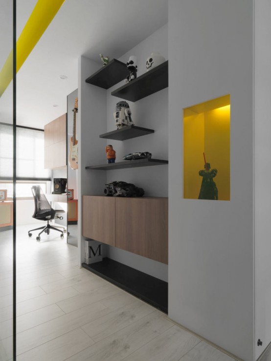 Black And White Minimalist Apartment With Pops Of Yellow - DigsDi